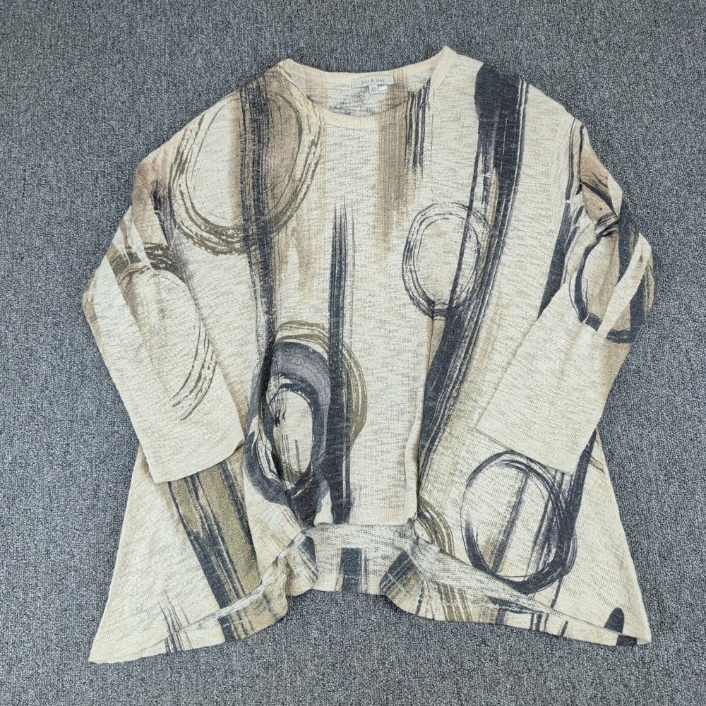 Jess & Jane Artistic Lagenlook Abstract Print Sharkbite Top Womens XL Neutral